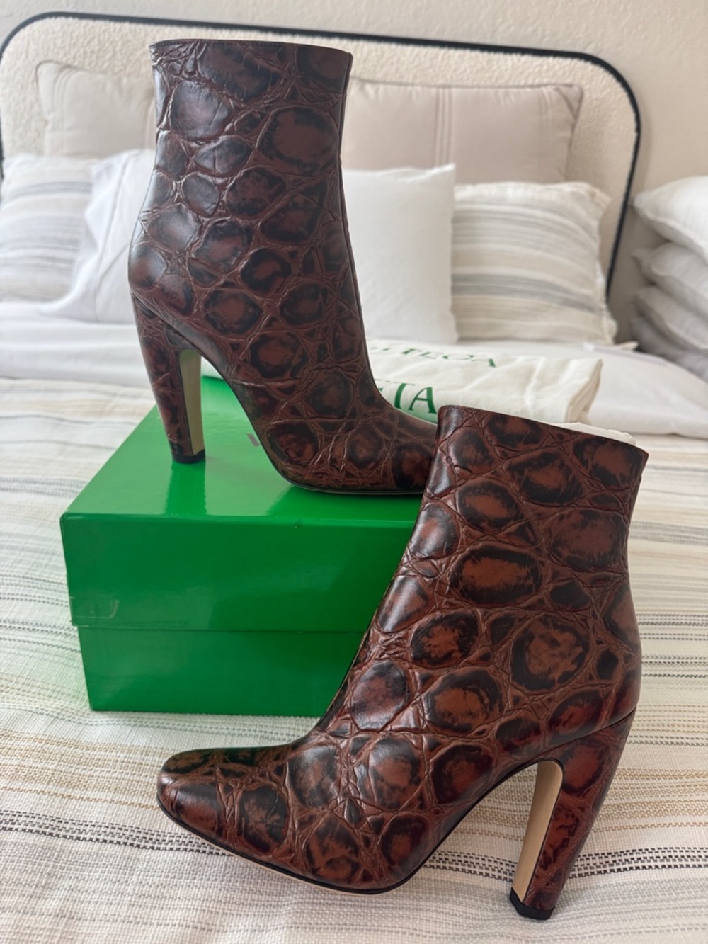 Bottega Veneta Brown Croc-Embossed Canalazzo Leather Ankle Boots